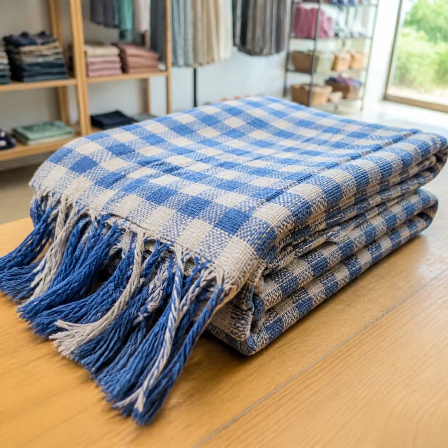 Blue Cambodian krama scarf