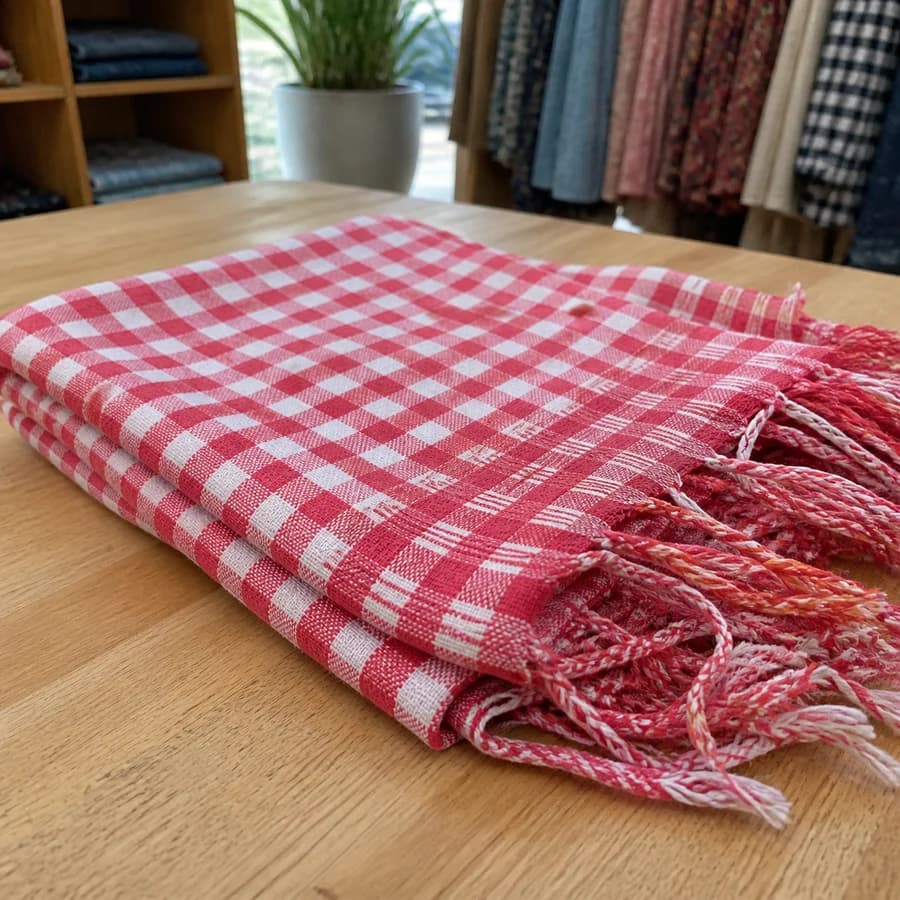 Red Cambodian krama scarf